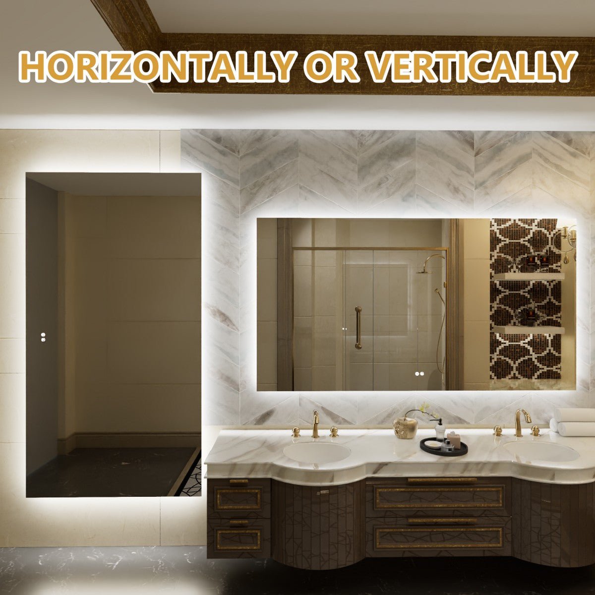 Navi LED Bathroom Mirror 72" x 40" with Backlit,Mirror with Lights Wall Mounted Anti Fog,Led Mirror for Bathroom,HD Tempered Glass,Shatter - Proof