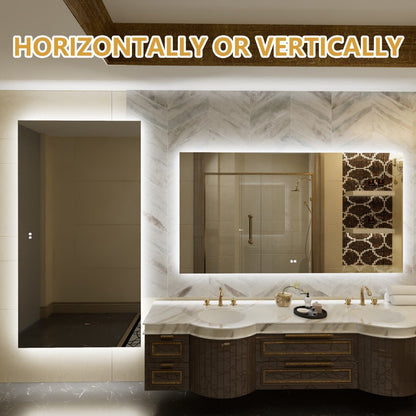 Navi LED Bathroom Mirror 72" x 40" with Backlit,Mirror with Lights Wall Mounted Anti Fog,Led Mirror for Bathroom,HD Tempered Glass,Shatter - Proof