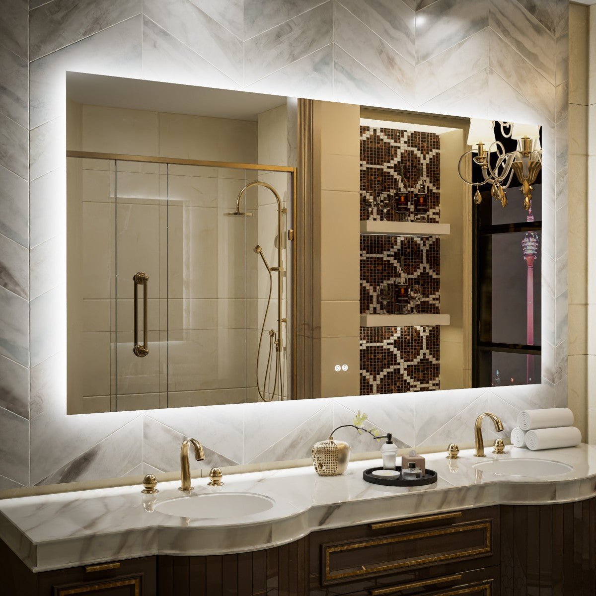 Navi LED Bathroom Mirror 72" x 40" with Backlit,Mirror with Lights Wall Mounted Anti Fog,Led Mirror for Bathroom,HD Tempered Glass,Shatter - Proof
