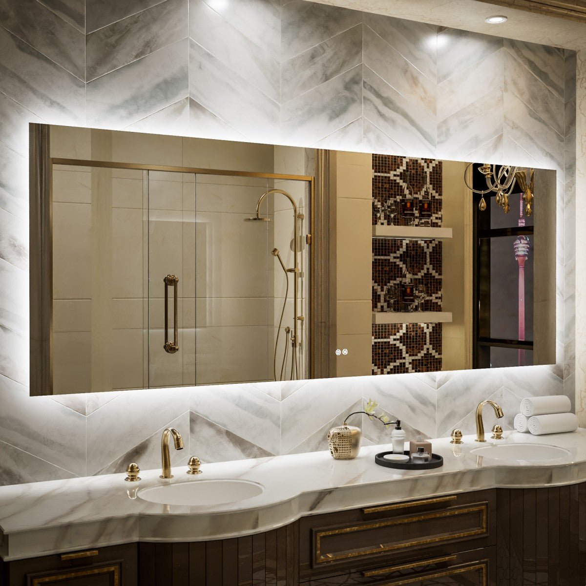 Navi LED Bathroom Mirror 84" x 32" with Backlit,Mirror with Lights Wall Mounted Anti Fog,Led Mirror for Bathroom,HD Tempered Glass,Shatter - Proof