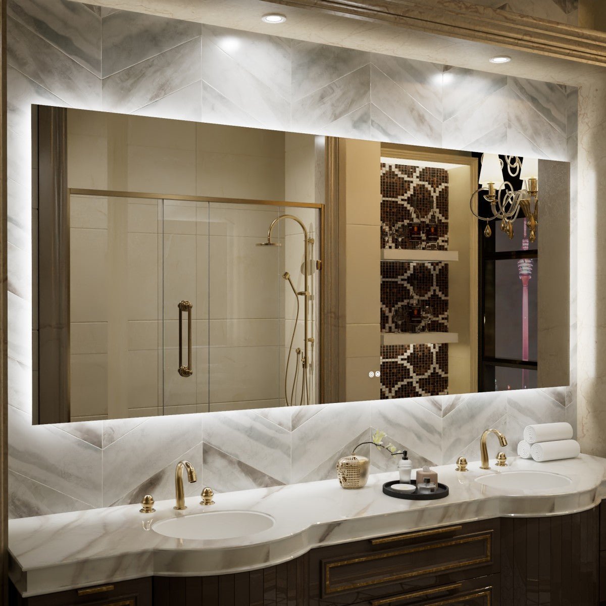 Navi LED Bathroom Mirror 88" x 38" with Backlit,Mirror with Lights Wall Mounted Anti Fog,Led Mirror for Bathroom,HD Tempered Glass,Shatter - Proof