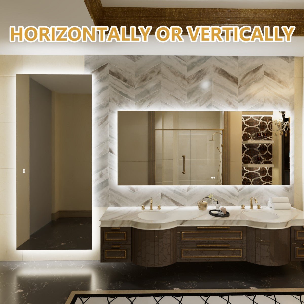 Navi LED Bathroom Mirror 88" x 38" with Backlit,Mirror with Lights Wall Mounted Anti Fog,Led Mirror for Bathroom,HD Tempered Glass,Shatter - Proof