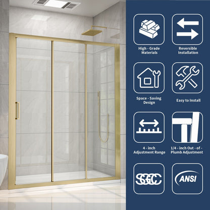 Nexus 44-48W x 70.H Framed Tri-Fold Sliding Shower Door, 1/4 in. Clear Tempered Glass,Brushed Gold Finish