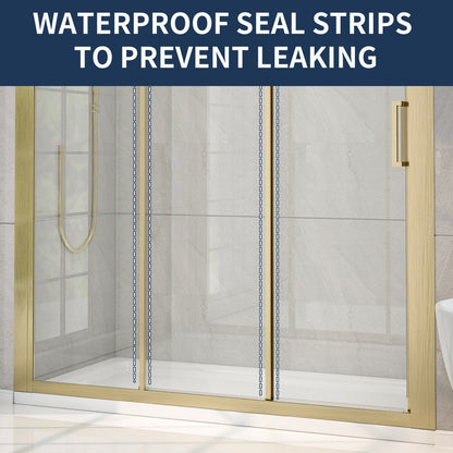 Nexus 44-48W x 70.H Framed Tri-Fold Sliding Shower Door, 1/4 in. Clear Tempered Glass,Brushed Gold Finish