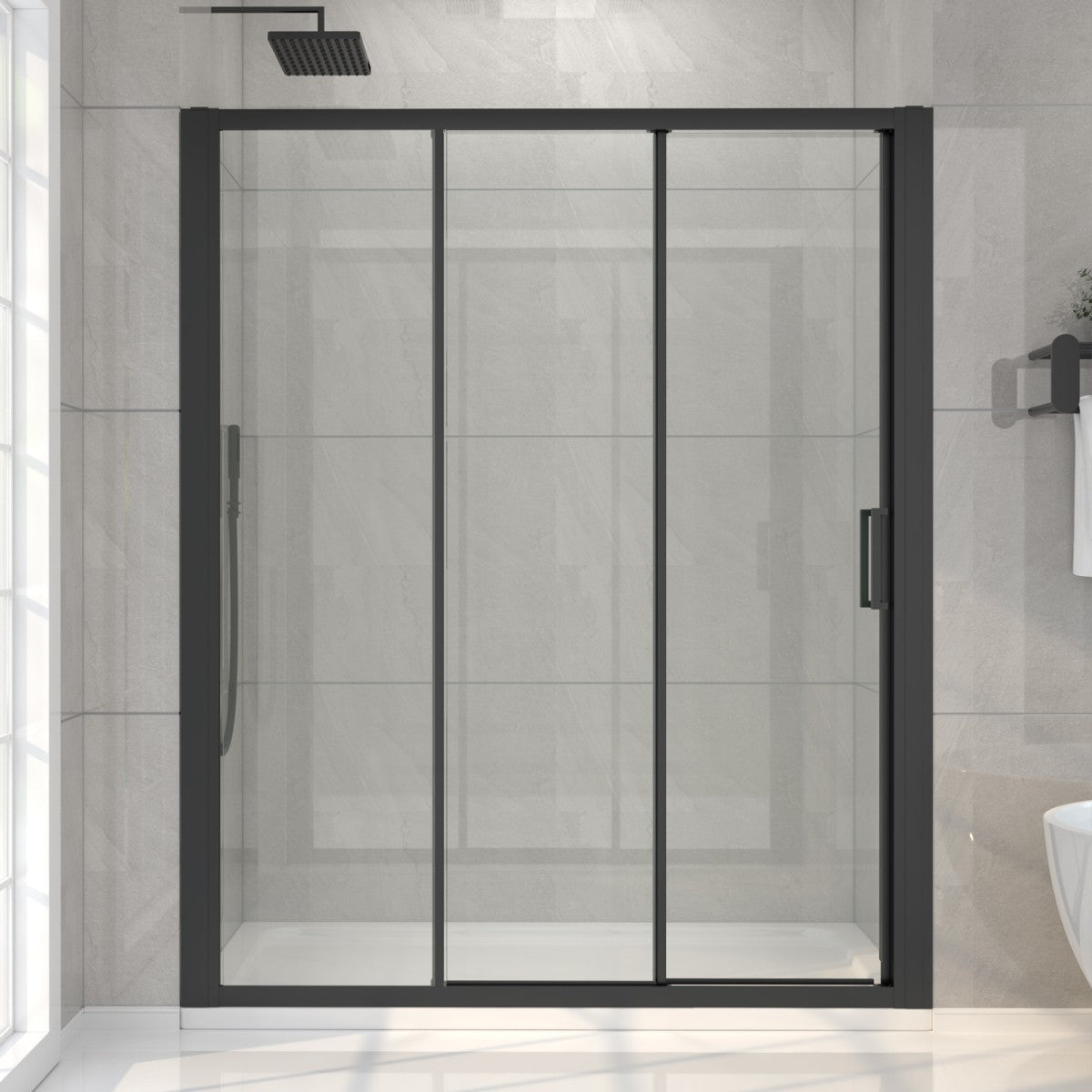 Nexus 44-48W x 70.H Framed Tri-Fold Sliding Shower Door, 1/4 in. Clear Tempered Glass,Matte Black Finish