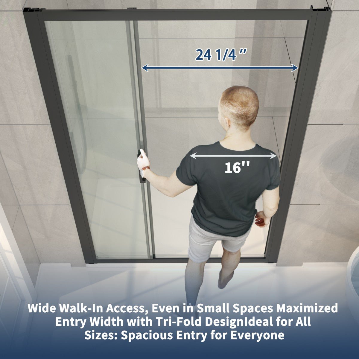 Nexus 44-48W x 70.H Framed Tri-Fold Sliding Shower Door, 1/4 in. Clear Tempered Glass,Matte Black Finish