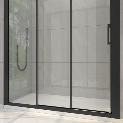Nexus 44-48W x 70.H Framed Tri-Fold Sliding Shower Door, 1/4 in. Clear Tempered Glass,Matte Black Finish