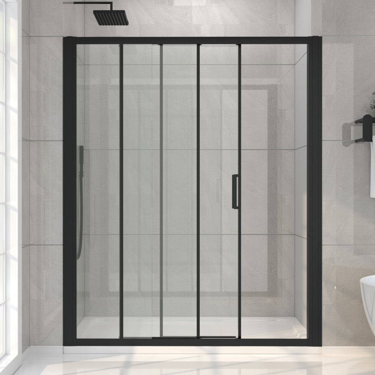 Nexus 44-48W x 70.H Framed Tri-Fold Sliding Shower Door, 1/4 in. Clear Tempered Glass,Matte Black Finish