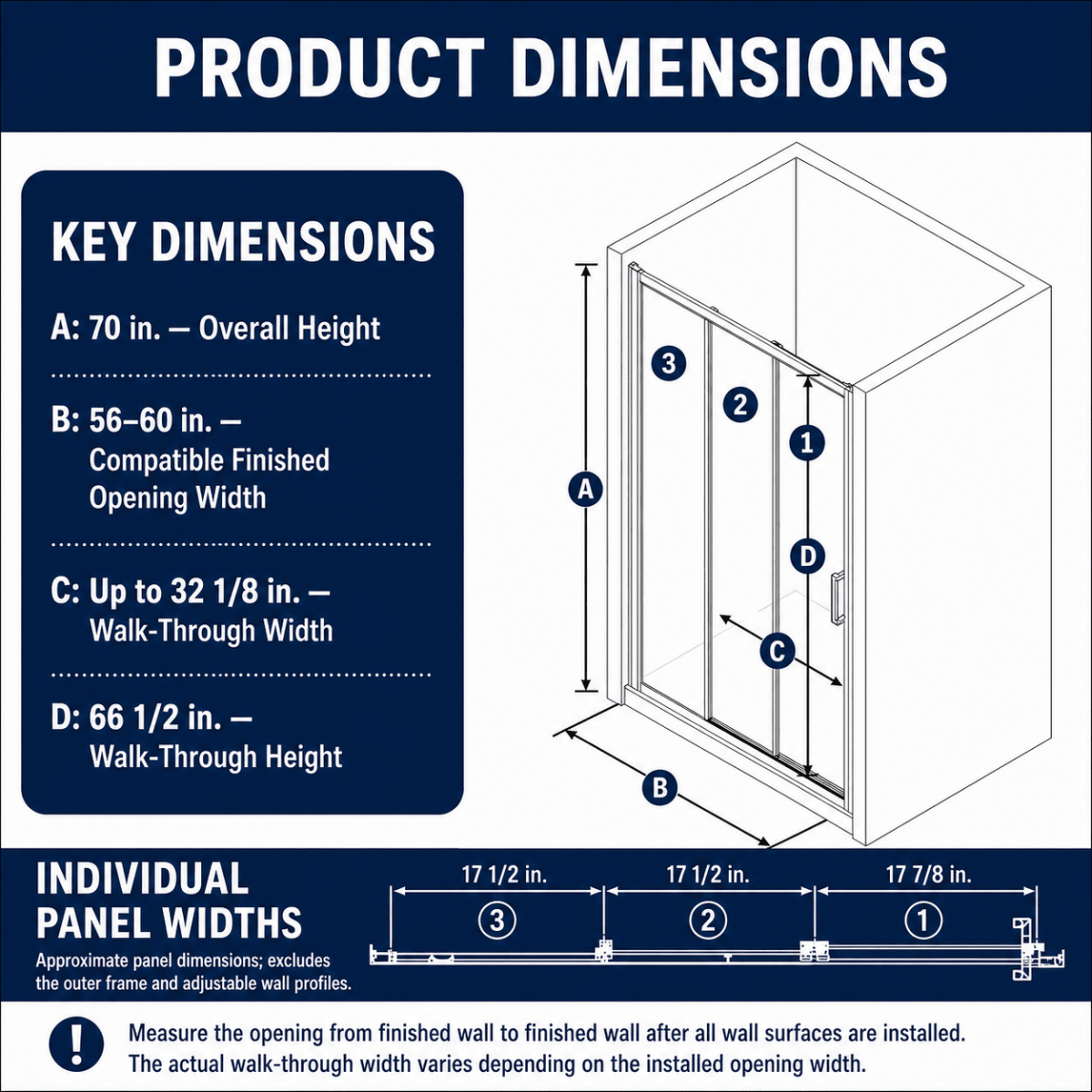 Nexus 56–60 in. W × 70 in. H Framed Tri-Fold Sliding Shower Door, 1/4 in. Clear Tempered Glass, Brushed Gold