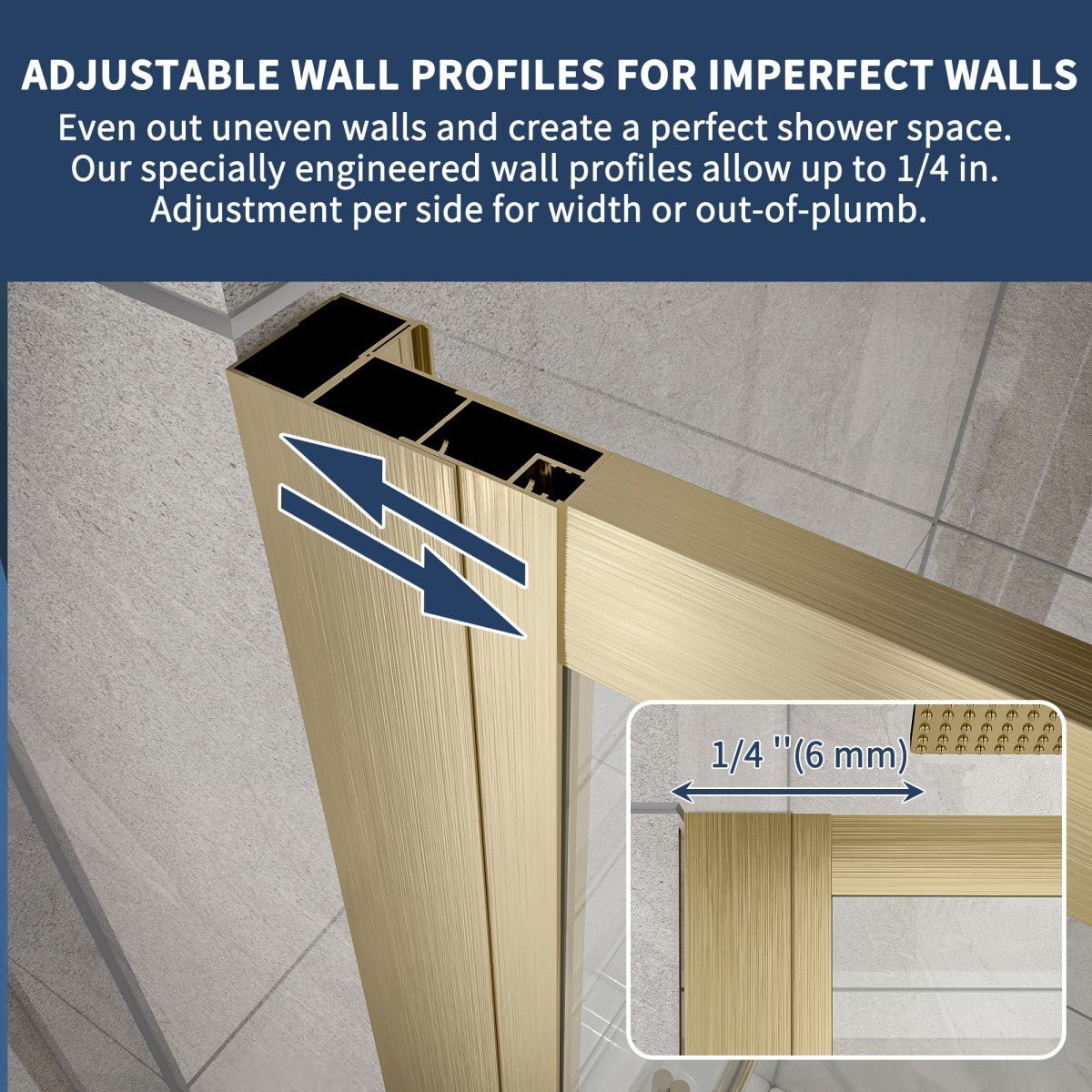 Nexus 56–60 in. W × 70 in. H Framed Tri-Fold Sliding Shower Door, 1/4 in. Clear Tempered Glass, Brushed Gold
