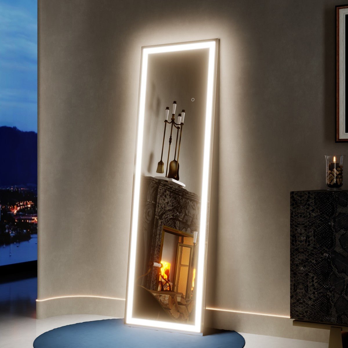 Nivor 58"x18" Dimmable LED Full-Length Floor Framed Mirror with Stand, 3-Color Lights & Wall-Mount Option