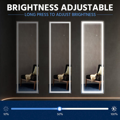 Nivor 58"x18" Dimmable LED Full-Length Floor Framed Mirror with Stand, 3-Color Lights & Wall-Mount Option
