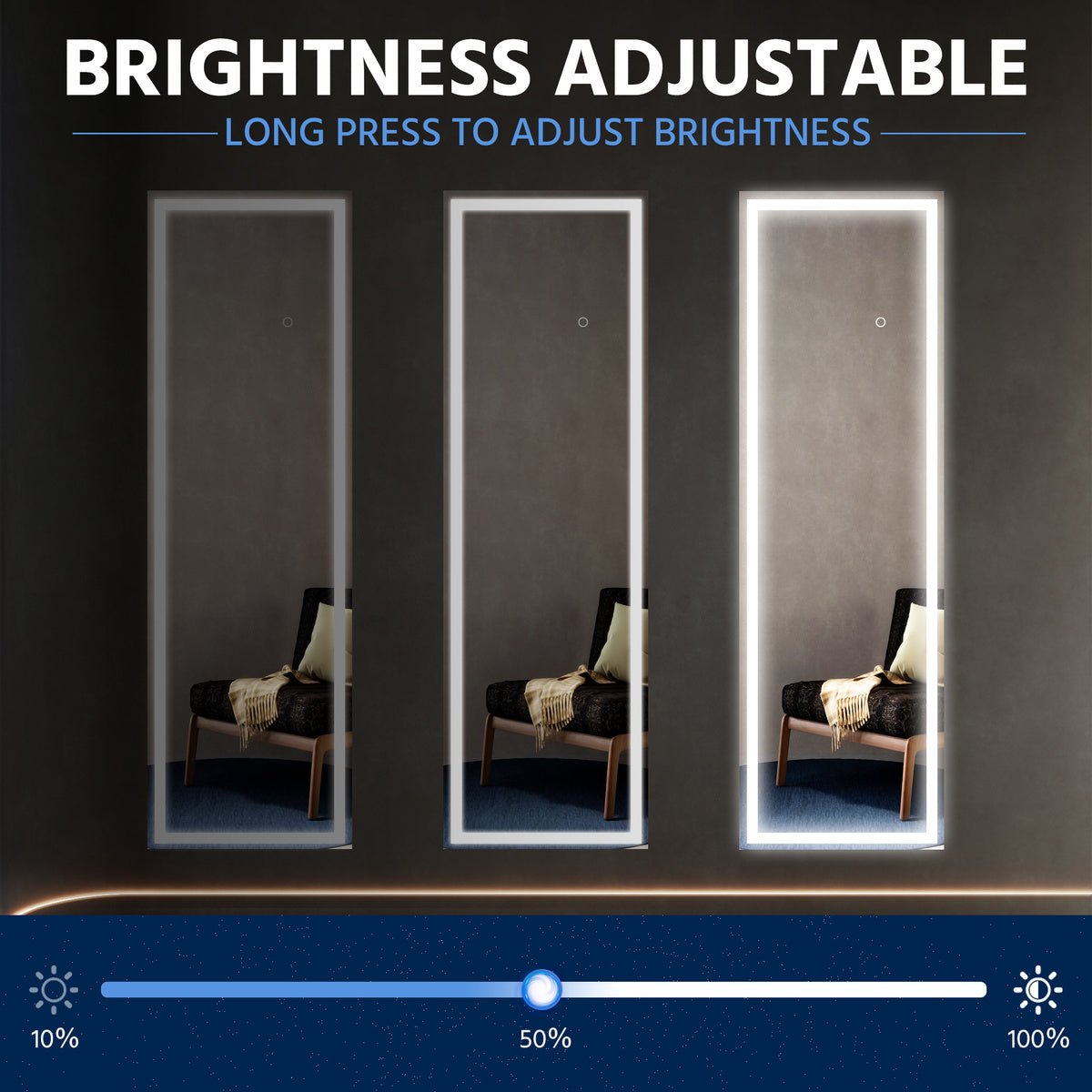 Nivor 63"x24" Dimmable LED Full-Length Floor Framed Mirror with Stand, 3-Color Lights & Wall-Mount Option
