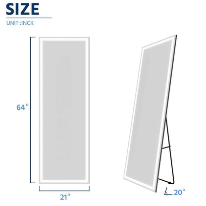 Nivor 64"x21" Dimmable LED Full-Length Floor Framed Mirror with Stand, 3-Color Lights & Wall-Mount Option