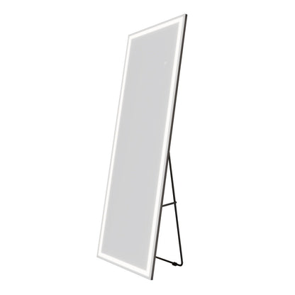 Nivor 64"x21" Dimmable LED Full-Length Floor Framed Mirror with Stand, 3-Color Lights & Wall-Mount Option