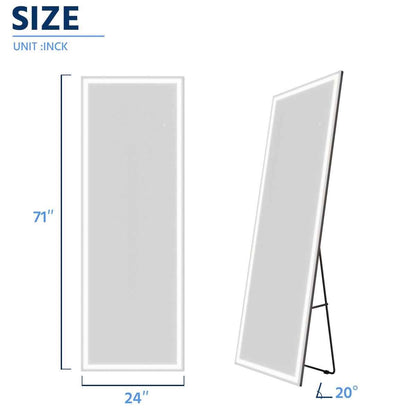 Nivor 71"x24" Dimmable LED Full-Length Floor Framed Mirror with Stand, 3-Color Lights & Wall-Mount Option