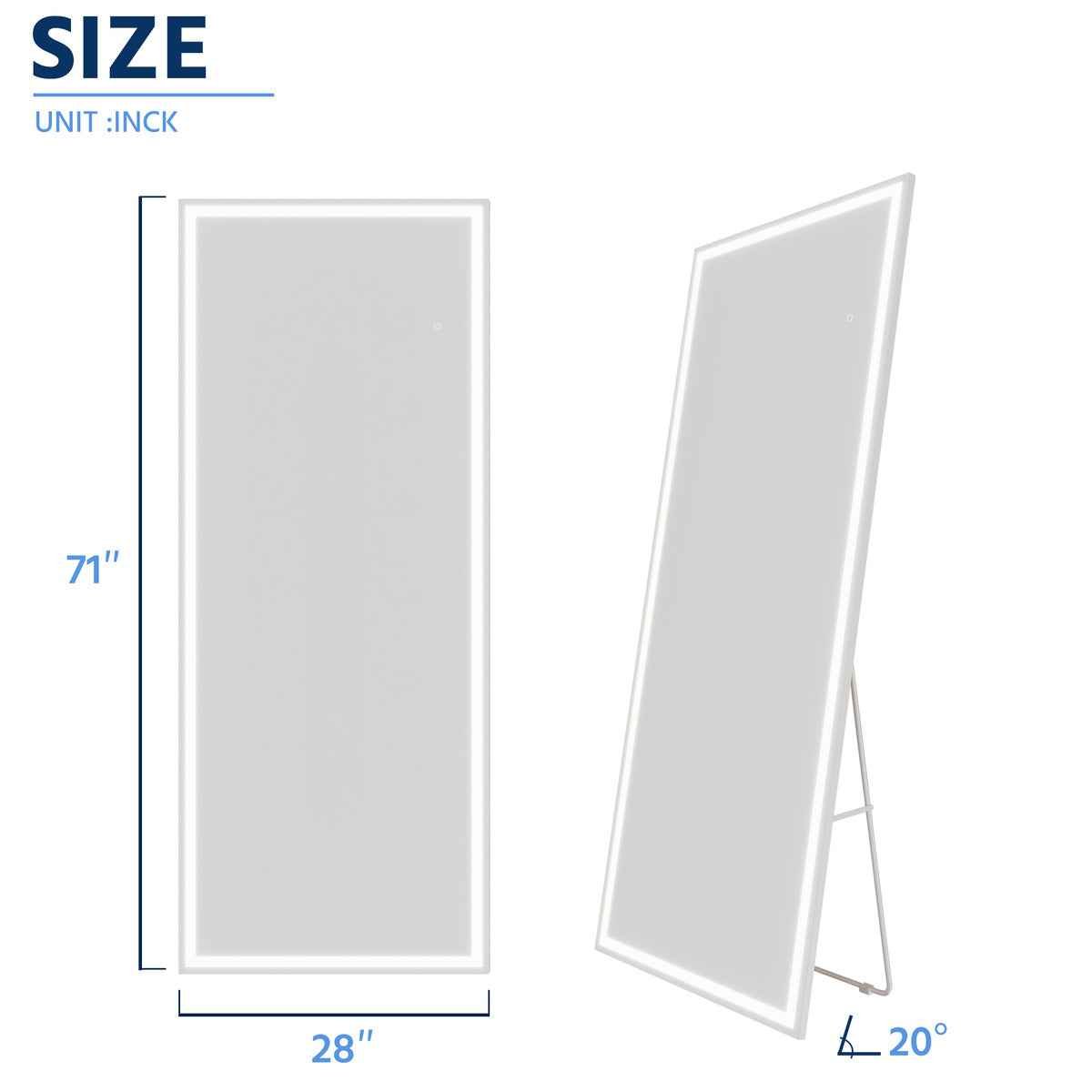 Nivor 71"x28" Dimmable LED Full-Length Floor Framed Mirror with Stand, 3-Color Lights & Wall-Mount Option