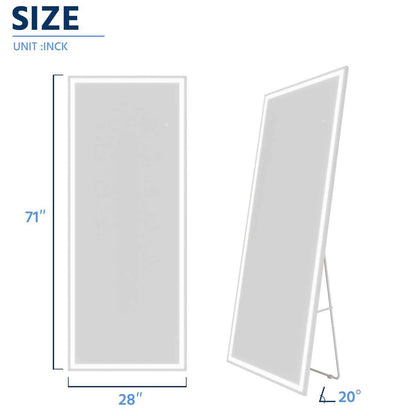 Nivor 71"x28" Dimmable LED Full-Length Floor Framed Mirror with Stand, 3-Color Lights & Wall-Mount Option