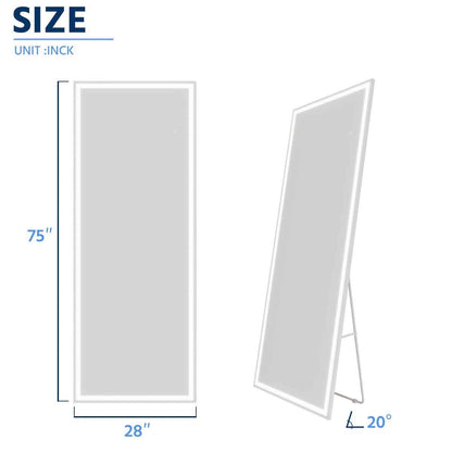 Nivor 75"x28" Dimmable LED Full-Length Floor Framed Mirror with Stand, 3-Color Lights & Wall-Mount Option