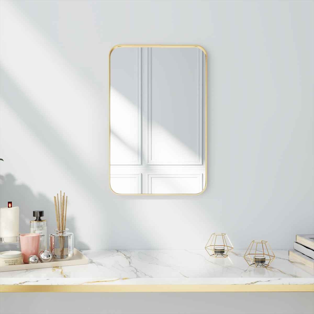 Noir 16" x 24" Gold Framed Rectangular Bathroom Mirror
