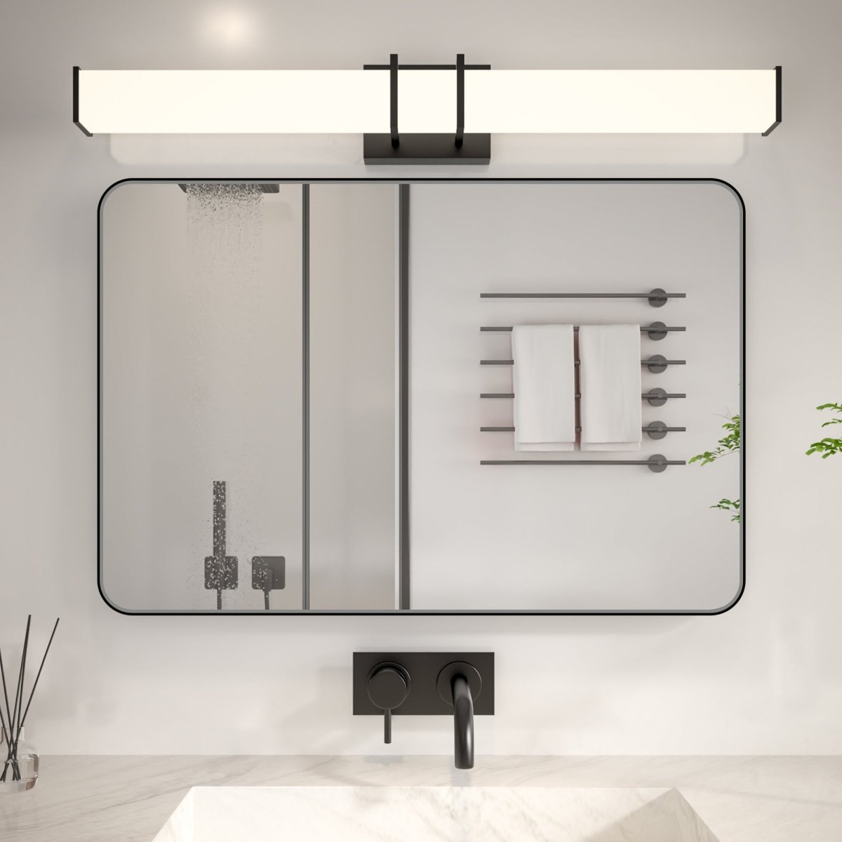 Noir 20" x 30" Vanity Mirror – Modern, Elegant, Rectangular Wall Mirror with Tempered Glass, Shatterproof, Rust-Resistant, Matte Black Frame for Bathroom, Living Room & Hallway - ExBriteUSA