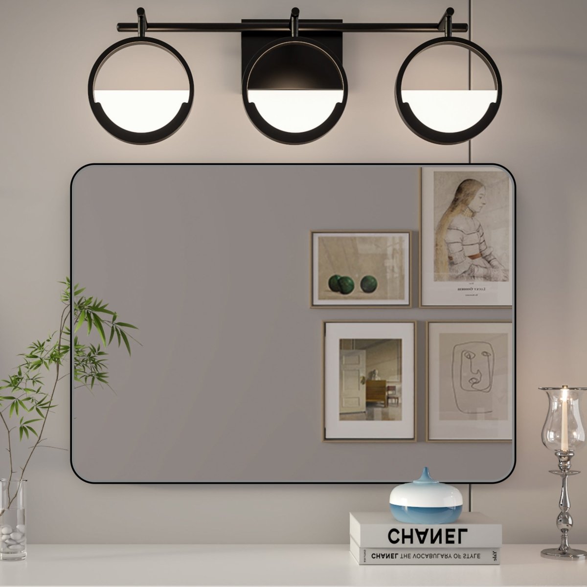 Noir 20" x 28" Vanity Mirror – Modern, Elegant, Rectangular Wall Mirror with Tempered Glass, Shatterproof, Rust-Resistant, Matte Black Frame for Bathroom, Living Room & Hallway - ExBriteUSA