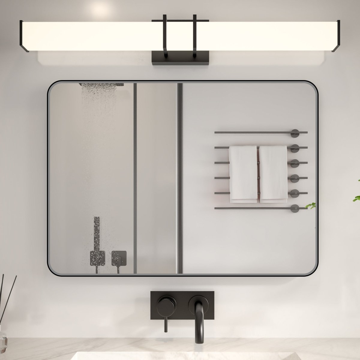 Noir 20" x 28" Vanity Mirror – Modern, Elegant, Rectangular Wall Mirror with Tempered Glass, Shatterproof, Rust-Resistant, Matte Black Frame for Bathroom, Living Room & Hallway - ExBriteUSA