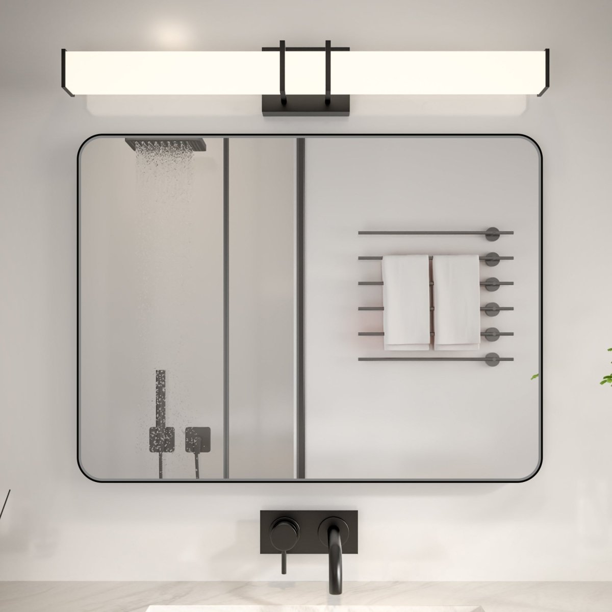 Noir 24" x 32" Vanity Mirror – Modern, Elegant, Rectangular Wall Mirror with Tempered Glass, Shatterproof, Rust-Resistant, Matte Black Frame for Bathroom, Living Room & Hallway - ExBriteUSA