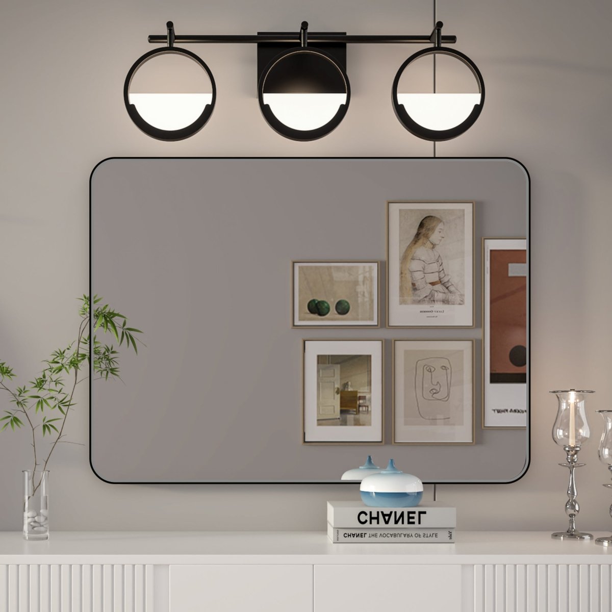 Noir 24" x 32" Vanity Mirror – Modern, Elegant, Rectangular Wall Mirror with Tempered Glass, Shatterproof, Rust-Resistant, Matte Black Frame for Bathroom, Living Room & Hallway - ExBriteUSA