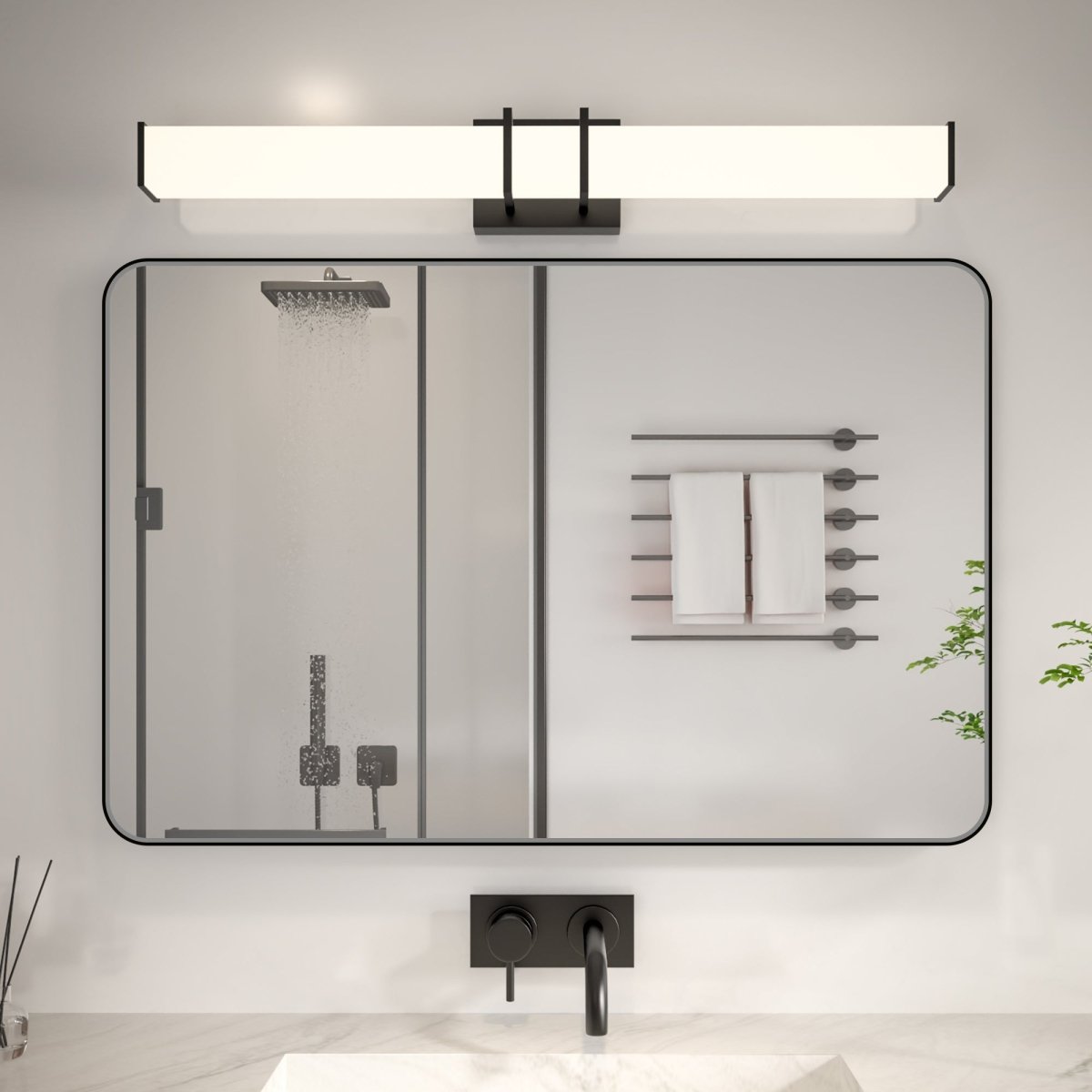 Noir 24" x 36" Vanity Mirror – Modern, Elegant, Rectangular Wall Mirror with Tempered Glass, Shatterproof, Rust-Resistant, Matte Black Frame for Bathroom, Living Room & Hallway - ExBriteUSA
