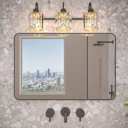 Noir 24 x 36 Vanity Mirror – Modern Rectangular Wall Mirror with Tempered Glass, Shatterproof Design, Rust-Resistant Matte Black Frame for Bathroom, Living Room & Hallway