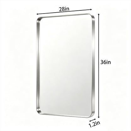 Noir 28" x 36" Silver Framed Rectangular Bathroom Mirror