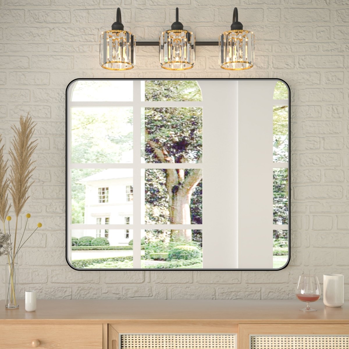 Noir 30" x 36" Vanity Mirror – Modern, Elegant, Rectangular Wall Mirror with Tempered Glass, Shatterproof, Rust-Resistant, Matte Black Frame for Bathroom, Living Room & Hallway - ExBriteUSA