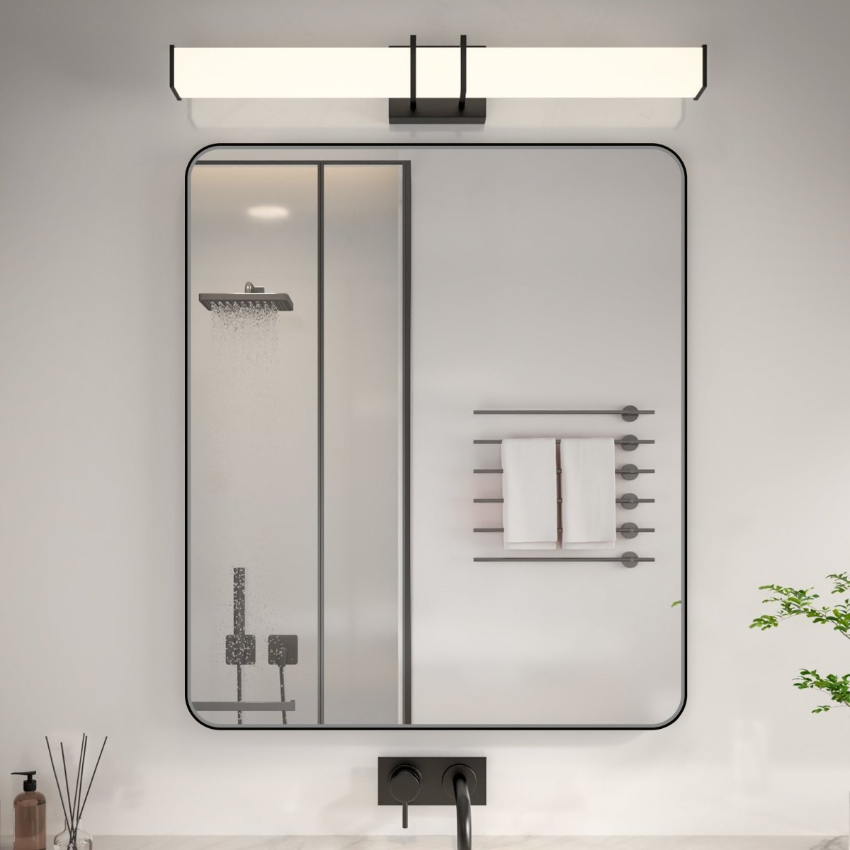 Noir 30" x 36" Vanity Mirror – Modern, Elegant, Rectangular Wall Mirror with Tempered Glass, Shatterproof, Rust-Resistant, Matte Black Frame for Bathroom, Living Room & Hallway - ExBriteUSA