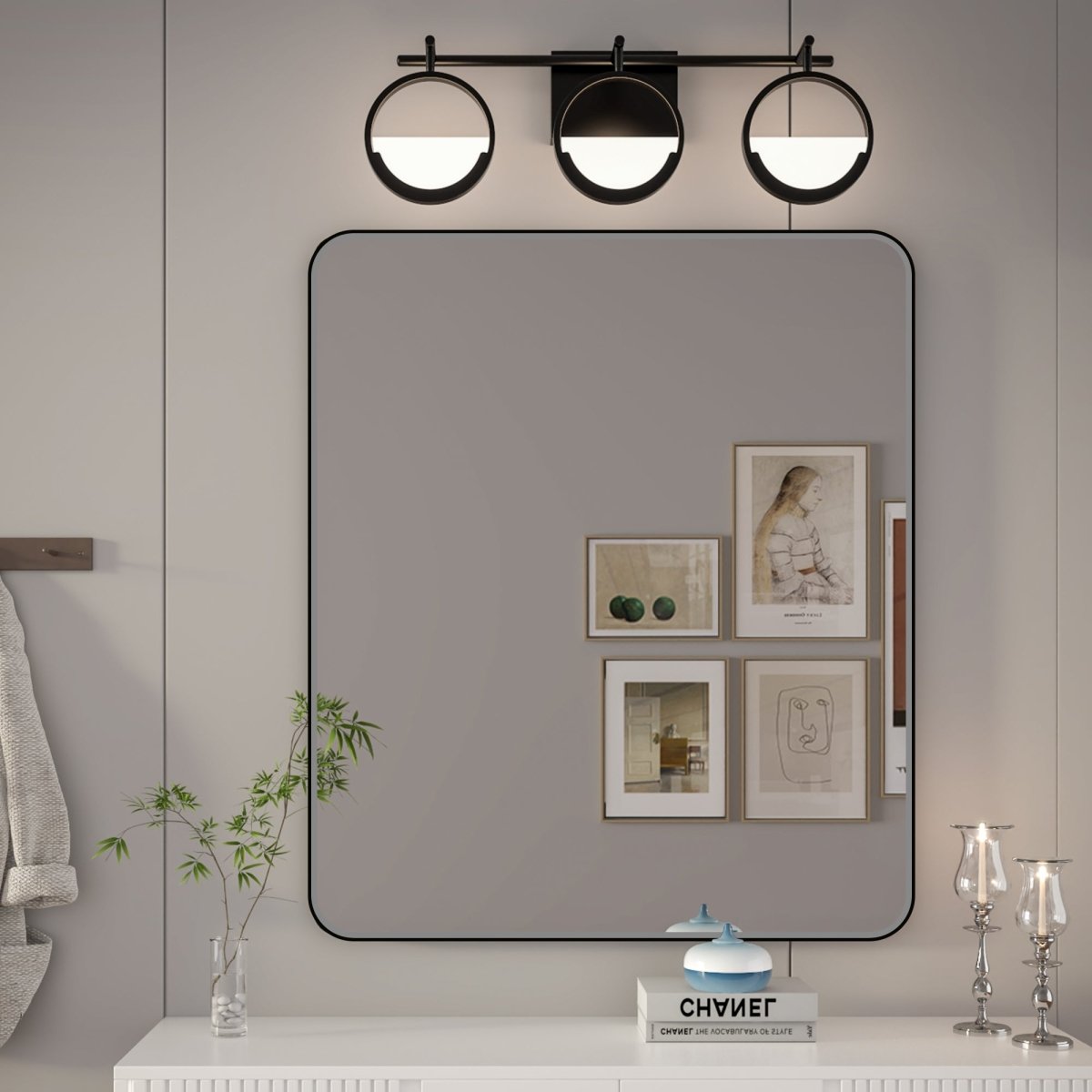 Noir 30" x 36" Vanity Mirror – Modern, Elegant, Rectangular Wall Mirror with Tempered Glass, Shatterproof, Rust-Resistant, Matte Black Frame for Bathroom, Living Room & Hallway - ExBriteUSA