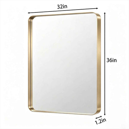 Noir 32" x 36" Gold Framed Rectangular Bathroom Mirror