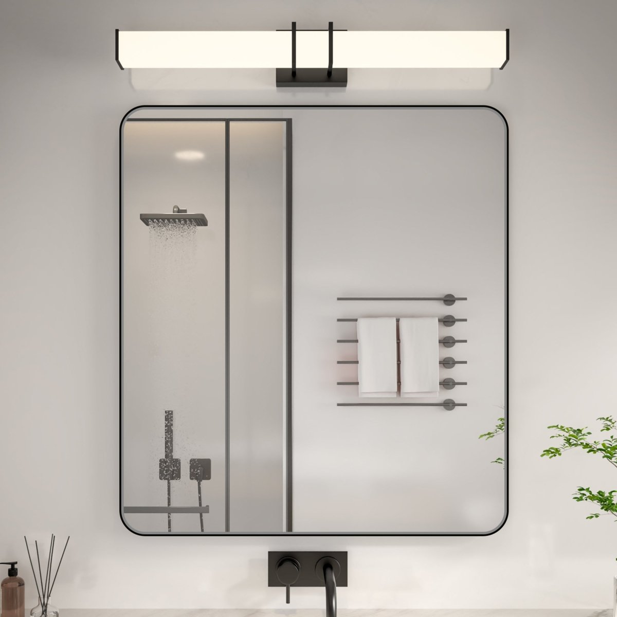 Noir 32" x 36" Vanity Mirror – Modern, Elegant, Rectangular Wall Mirror with Tempered Glass, Shatterproof, Rust-Resistant, Matte Black Frame for Bathroom, Living Room & Hallway - ExBriteUSA