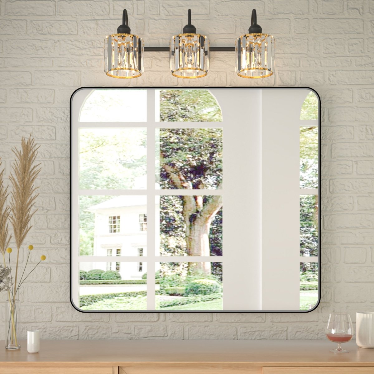 Noir 32" x 36" Vanity Mirror – Modern, Elegant, Rectangular Wall Mirror with Tempered Glass, Shatterproof, Rust-Resistant, Matte Black Frame for Bathroom, Living Room & Hallway - ExBriteUSA