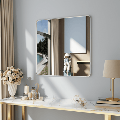 Noir 36" x 36" Silver Framed Rectangular Bathroom Mirror