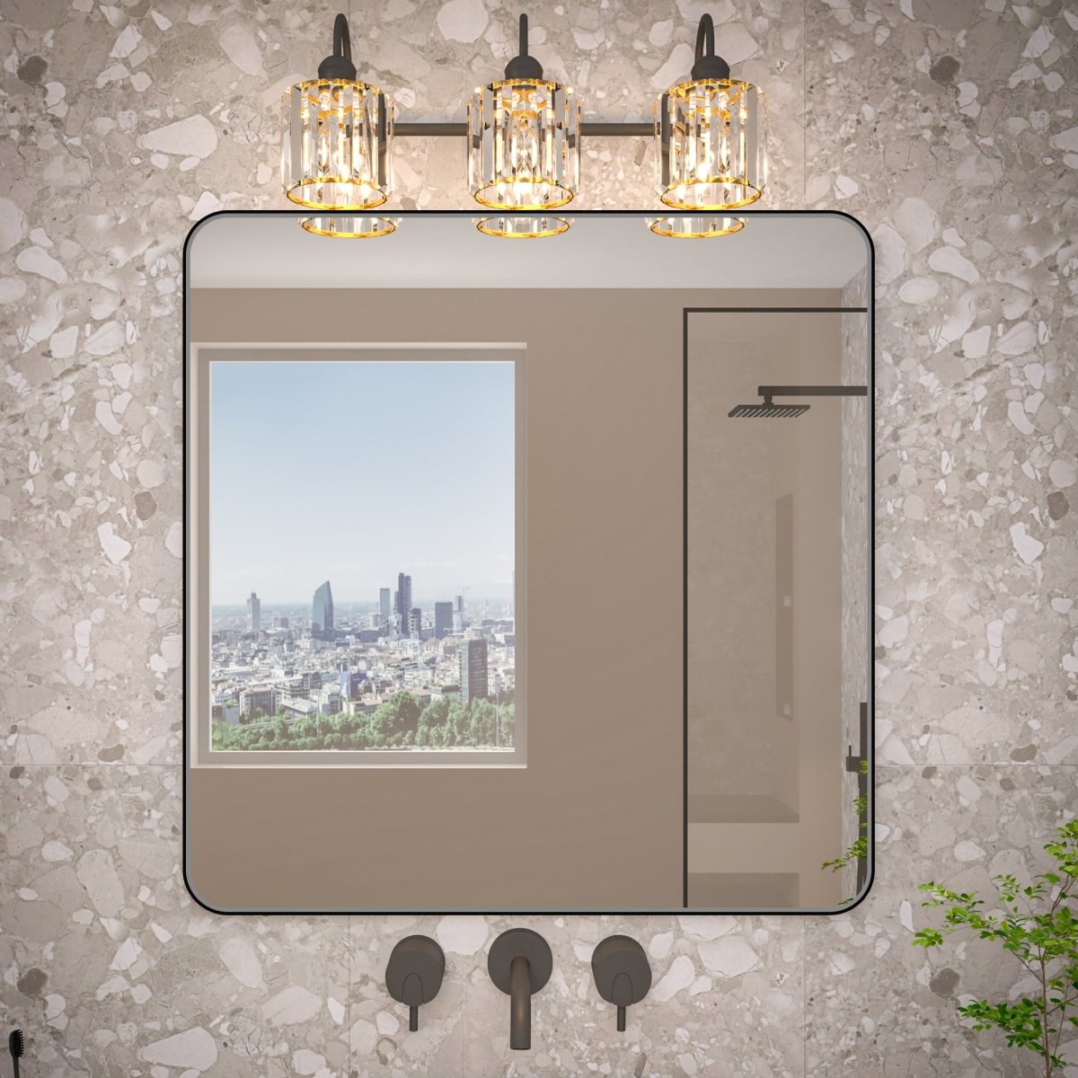 Noir 36" x 36" Vanity Mirror – Modern, Elegant, Rectangular Wall Mirror with Tempered Glass, Shatterproof, Rust-Resistant, Matte Black Frame for Bathroom, Living Room & Hallway - ExBriteUSA