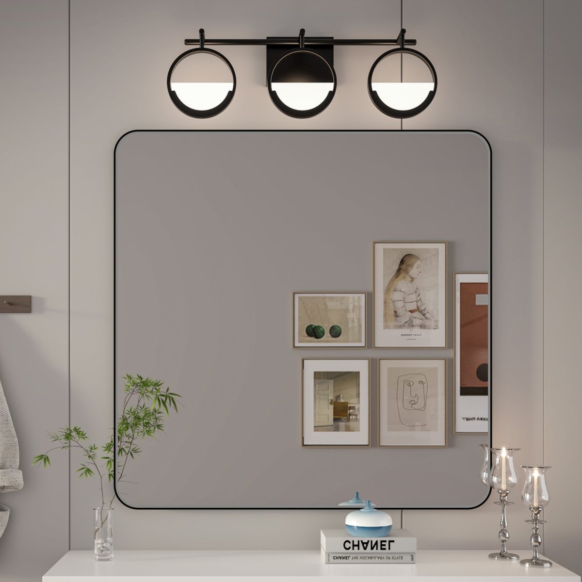 Noir 36" x 36" Vanity Mirror – Modern, Elegant, Rectangular Wall Mirror with Tempered Glass, Shatterproof, Rust-Resistant, Matte Black Frame for Bathroom, Living Room & Hallway - ExBriteUSA