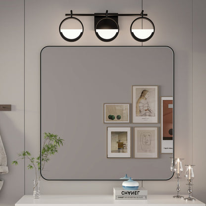 Noir 36" x 36" Vanity Mirror – Modern, Elegant, Rectangular Wall Mirror with Tempered Glass, Shatterproof, Rust-Resistant, Matte Black Frame for Bathroom, Living Room & Hallway - ExBriteUSA