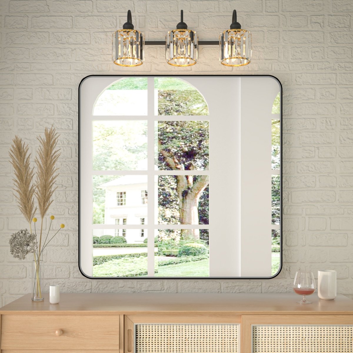 Noir 36" x 36" Vanity Mirror – Modern, Elegant, Rectangular Wall Mirror with Tempered Glass, Shatterproof, Rust-Resistant, Matte Black Frame for Bathroom, Living Room & Hallway - ExBriteUSA