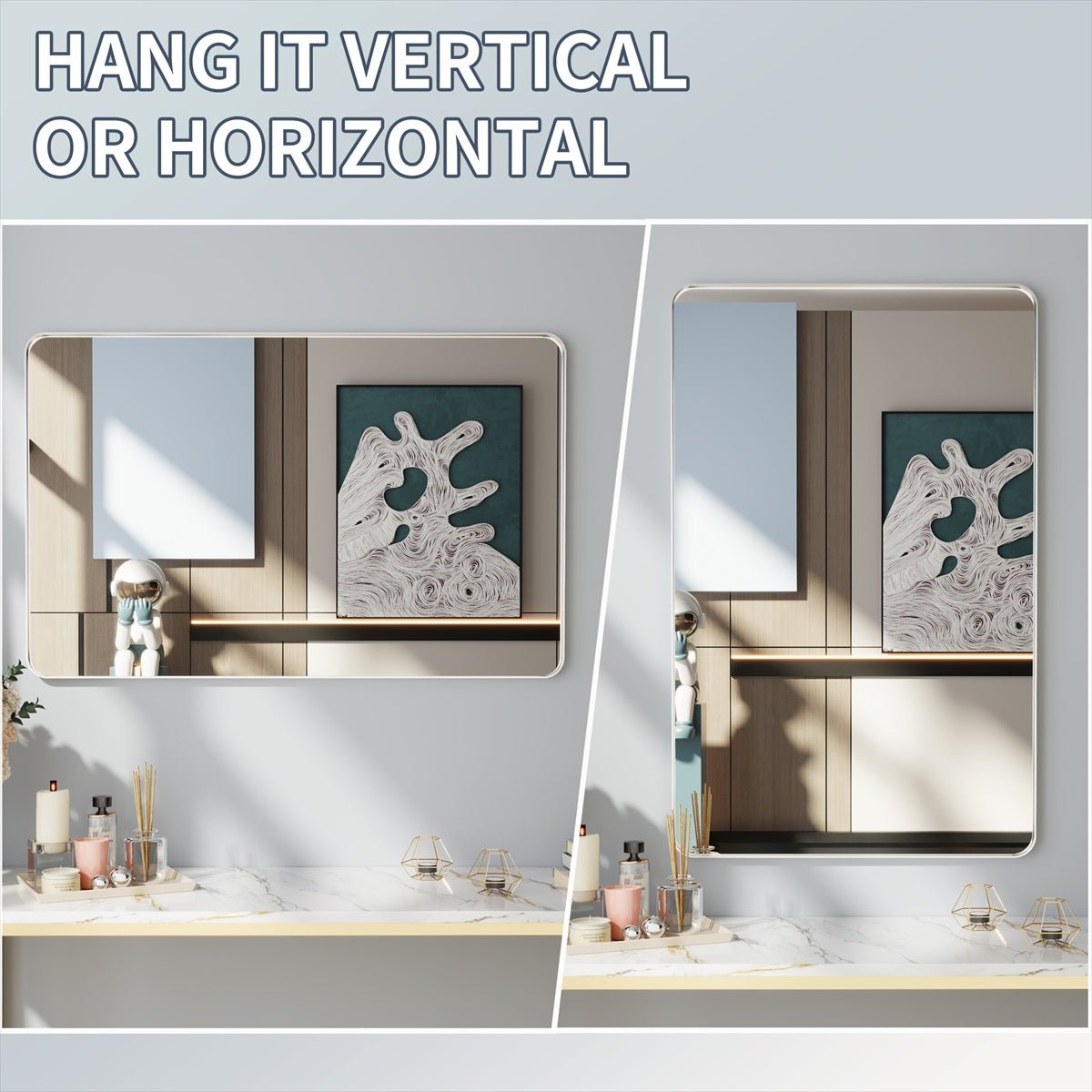 Noir 40" x 30" Silver Framed Rectangular Bathroom Mirror