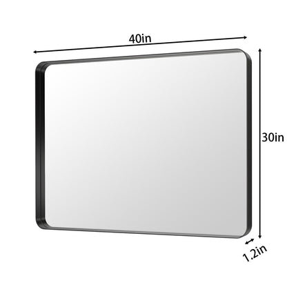 Noir 40" x 30" Vanity Mirror – Modern, Elegant, Rectangular Wall Mirror with Tempered Glass, Shatterproof, Rust-Resistant, Matte Black Frame for Bathroom, Living Room & Hallway - ExBriteUSA