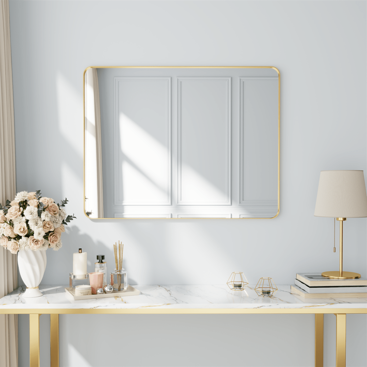 Noir 40" x 32" Gold Framed Rectangular Bathroom Mirror