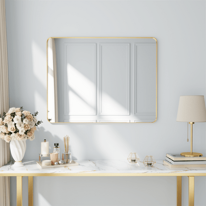 Noir 40" x 32" Gold Framed Rectangular Bathroom Mirror