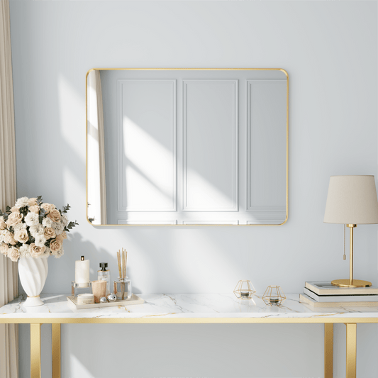 Noir 40" x 32" Gold Framed Rectangular Bathroom Mirror