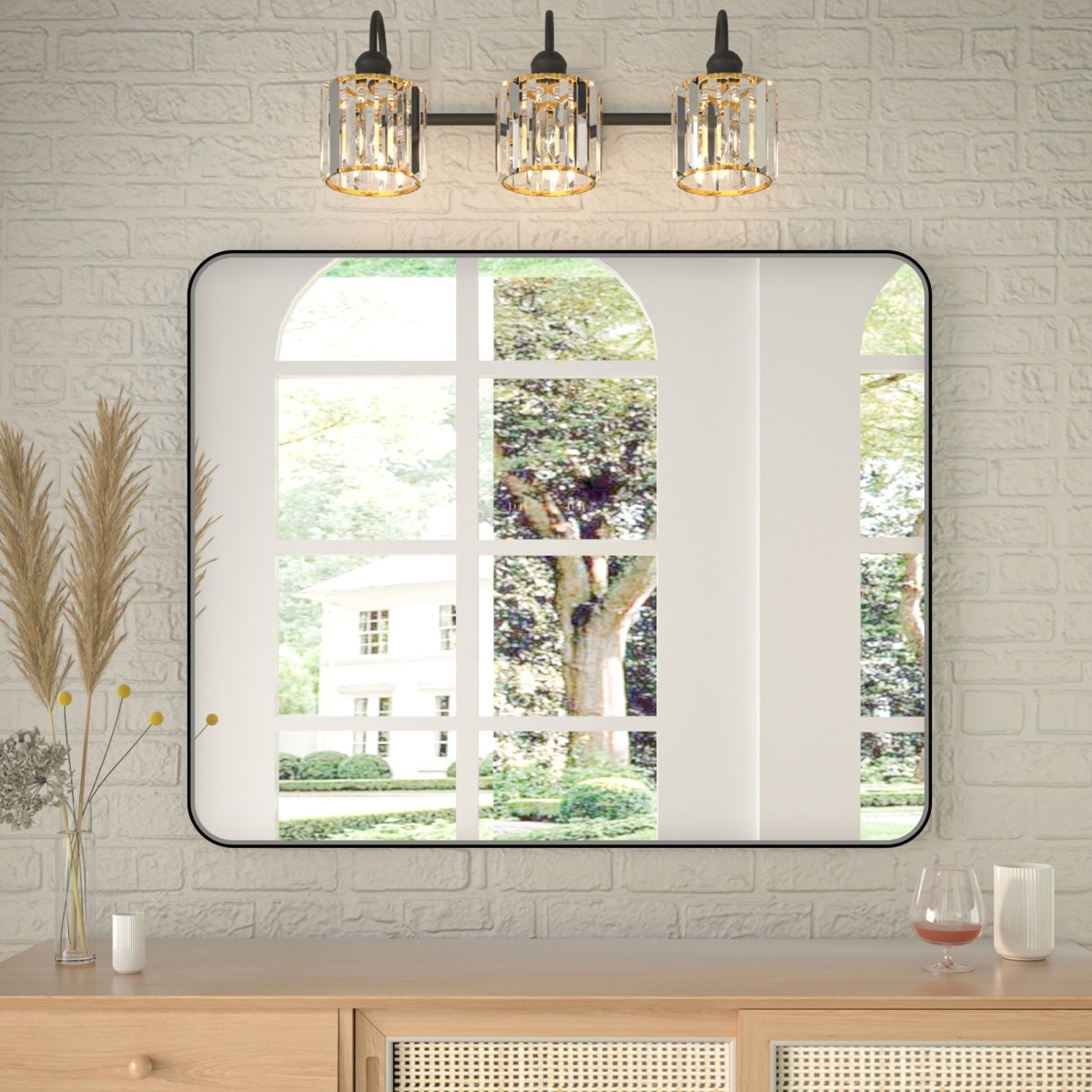 Noir 40" x 32" Vanity Mirror – Modern, Elegant, Rectangular Wall Mirror with Tempered Glass, Shatterproof, Rust-Resistant, Matte Black Frame for Bathroom, Living Room & Hallway - ExBriteUSA