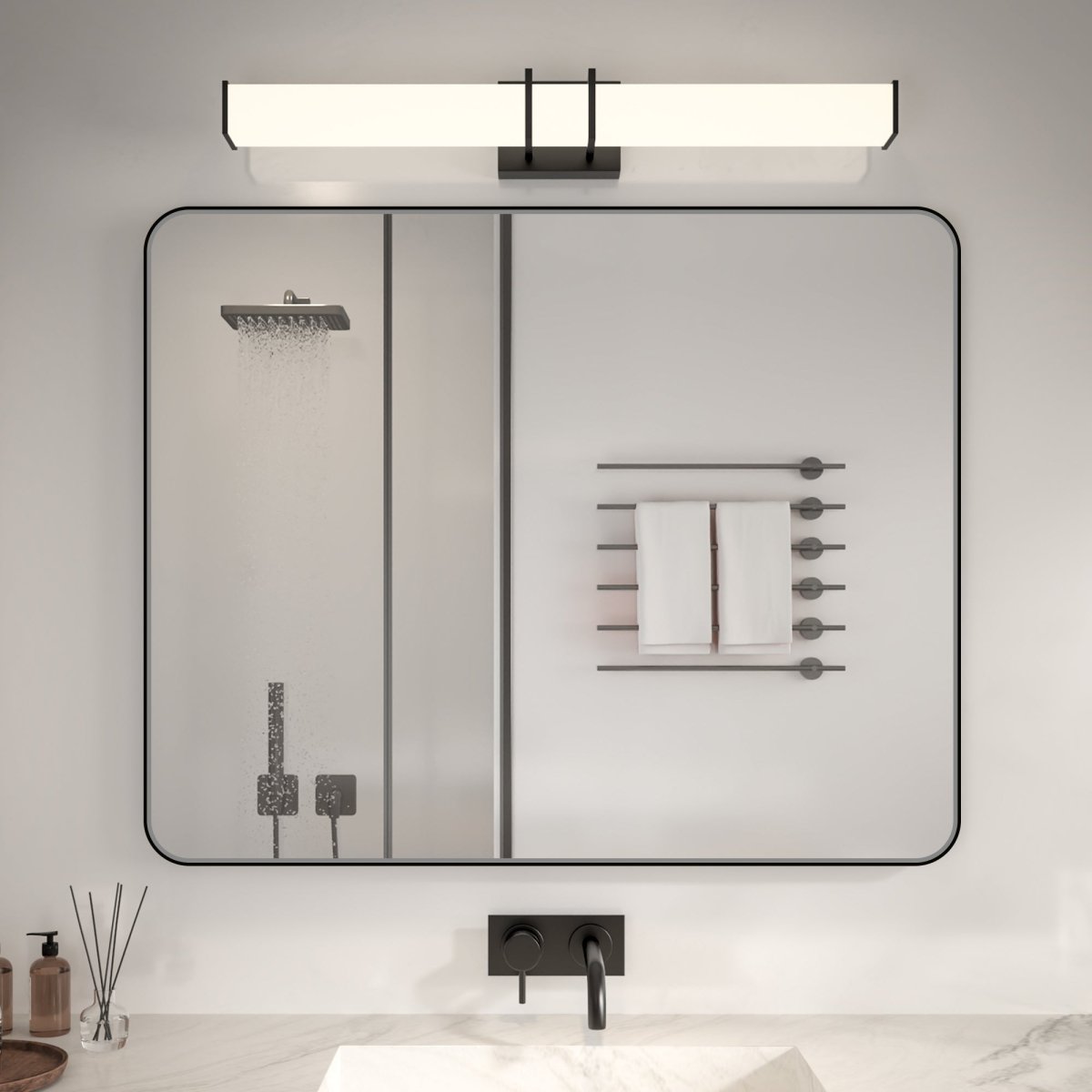 Noir 40" x 32" Vanity Mirror – Modern, Elegant, Rectangular Wall Mirror with Tempered Glass, Shatterproof, Rust-Resistant, Matte Black Frame for Bathroom, Living Room & Hallway - ExBriteUSA
